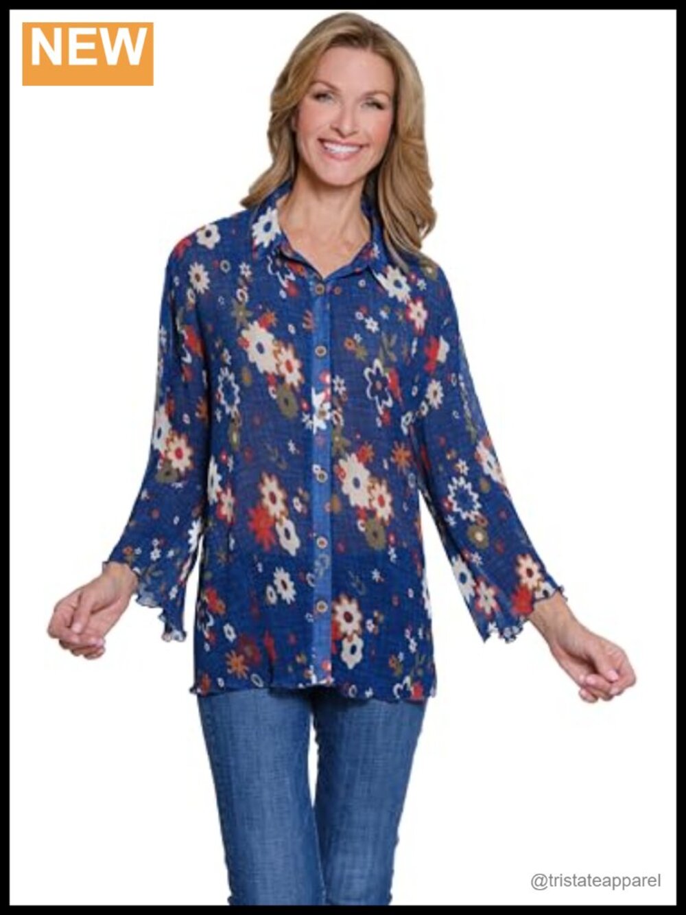 Womens 3/4 Sleeve Button Front Pleated Shirt Blouse Top